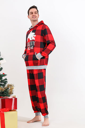 Christmas Family Red Grid Bear Print Pajamas Set